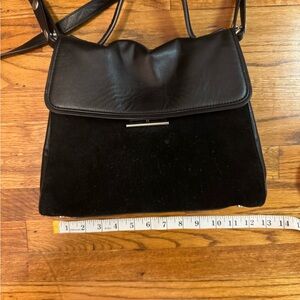 Classic Black Leather & Suede Shoulder Bag